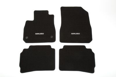 GM Front and Rear Carpeted Floor Mats in Black with Malibu Logo 23420838