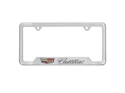 19330360 GM License Plate Frame by Baron & Baron in Chrome with Multicolored Cadillac Logo and Black Cadillac Script Product Photo 1 of 1