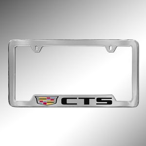 GM License Plate Frame by Baron & Baron in Chrome with Colored Cadillac Logo and CTS Script 19330363