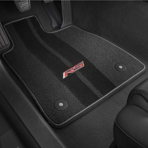 GM Front and Rear Carpeted Floor Mats in Jet Black with Gray Stitching and RS Logo 23378907