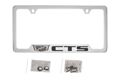 GM License Plate Frame by Baron & Baron in Chrome with Colored Cadillac Logo and CTS Script 19330363