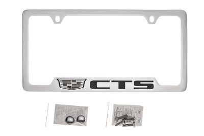GM License Plate Frame by Baron & Baron in Chrome with Colored Cadillac Logo and CTS Script 19330363