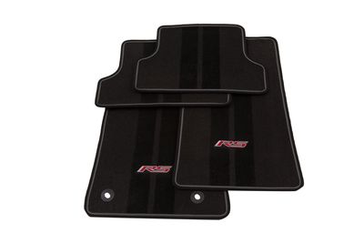 GM Front and Rear Carpeted Floor Mats in Jet Black with Gray Stitching and RS Logo 23378907