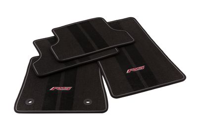 GM Front and Rear Carpeted Floor Mats in Jet Black with Gray Stitching and RS Logo 23378907