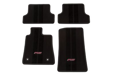 GM Front and Rear Carpeted Floor Mats in Jet Black with Gray Stitching and RS Logo 23378907