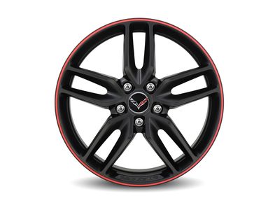 GM 20x10-Inch Aluminum 5-Split-Spoke Rear Wheel in Black with Red Stripe 19302118