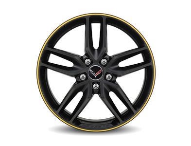 GM 20x10-Inch Aluminum 5-Split-Spoke Rear Wheel in Black with Yellow Stripe 19302120