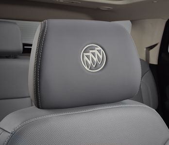GM Vinyl Headrest in Dark Galvanized with Frost Blue Stitch and Embroidered Buick Logo 84568560