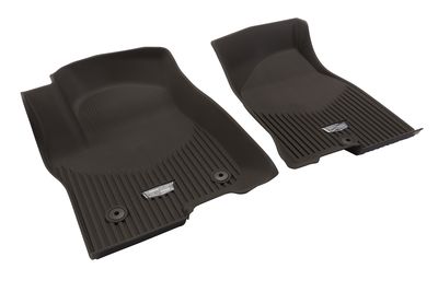 GM First-Row Premium All-Weather Floor Liners in Very Dark Atmosphere with Cadillac Logo 84700123