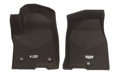 GM First-Row Premium All-Weather Floor Liners in Very Dark Atmosphere with Cadillac Logo 84700123