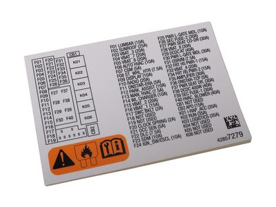 42807279 GM LABEL-I/P WRG HARN FUSE BLK Product Photo 1 of 1