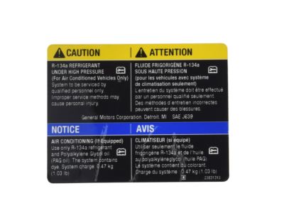 GM 25831315 Label, A/C Refrigerant Charging