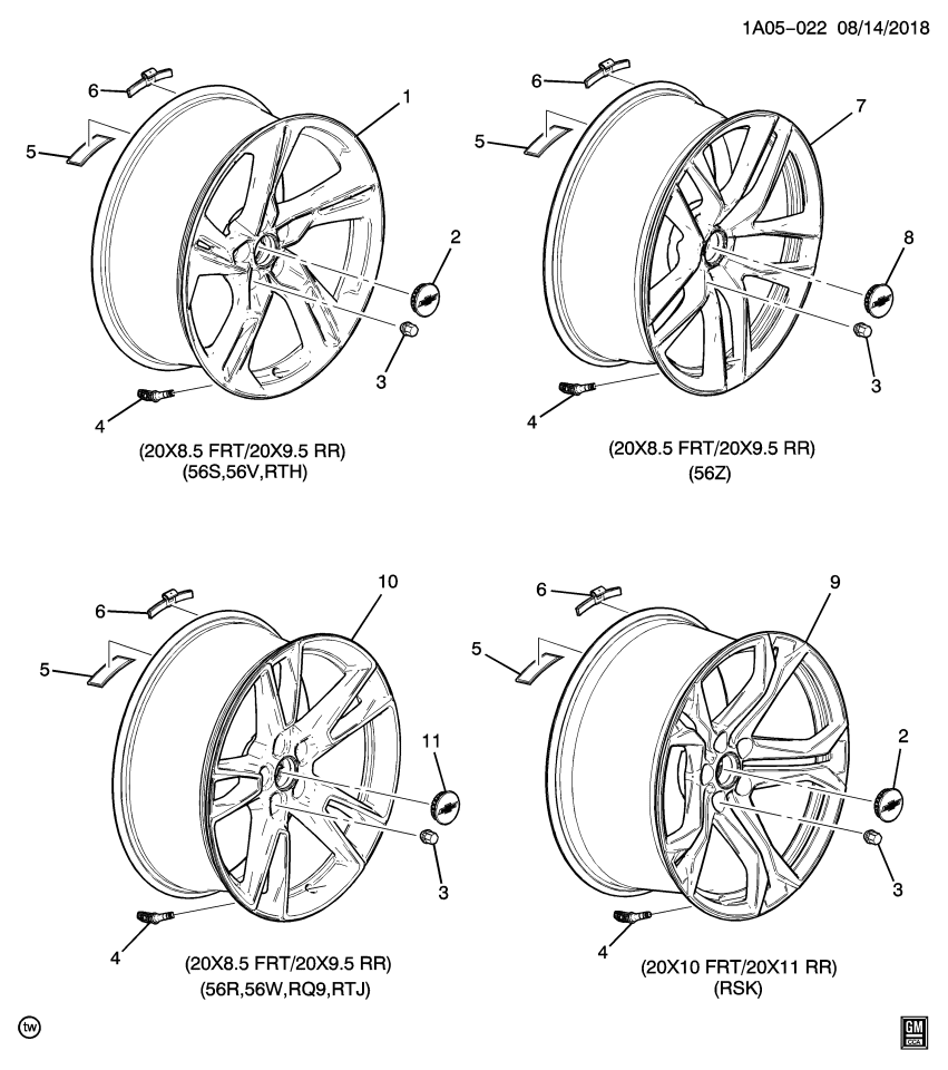 GM 22998088 WHL-20X8.5J ALUM 25MM O/S 120X5XM14 B/C *INSTALL 0.30