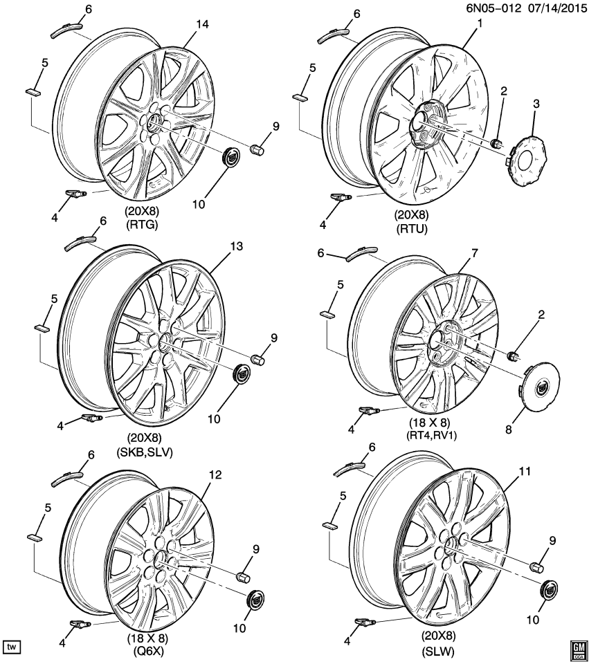 GM 20988113 Wheel, 20X8.0J Aluminum 53Mm Outside 120X6Xm14 B/*Midnight Slv