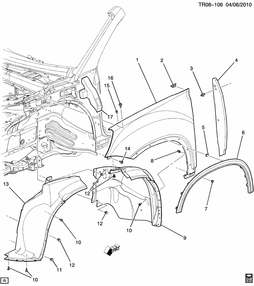 GM 22957436 Seal Assembly, Front Fender (Lh)