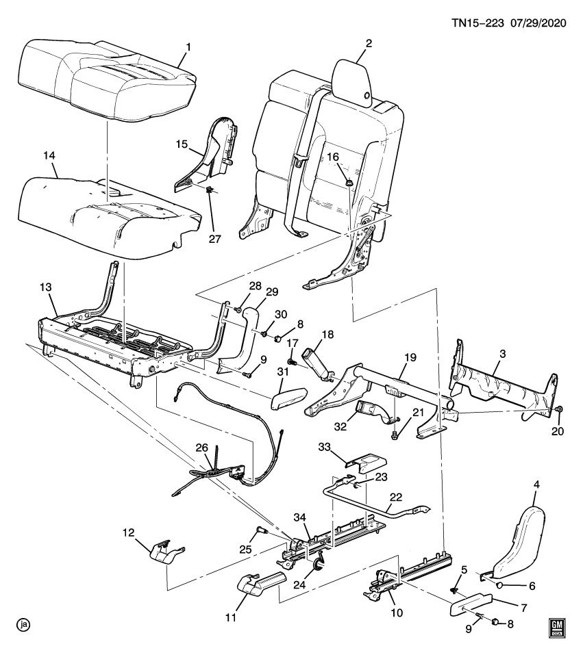 GM 84124399 Cable Assembly, Rear Seat Inner Reclining