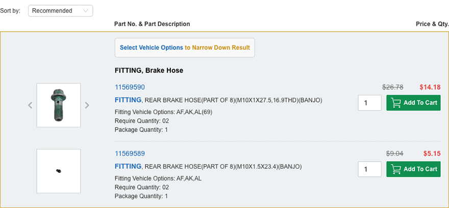 How do I locate a part from the category I've selected?