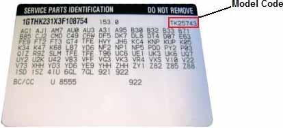 Model Code 2 for GM vehicle